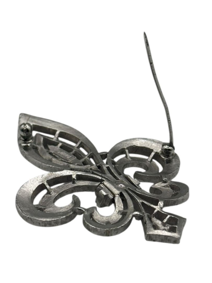 Silver-Tone Fleur de Lis Statement Brooch – 2.5"
