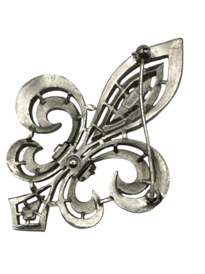 Silver-Tone Fleur de Lis Statement Brooch – 2.5"