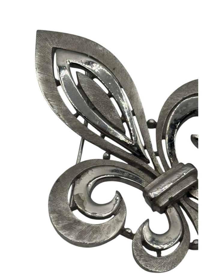Silver-Tone Fleur de Lis Statement Brooch – 2.5"