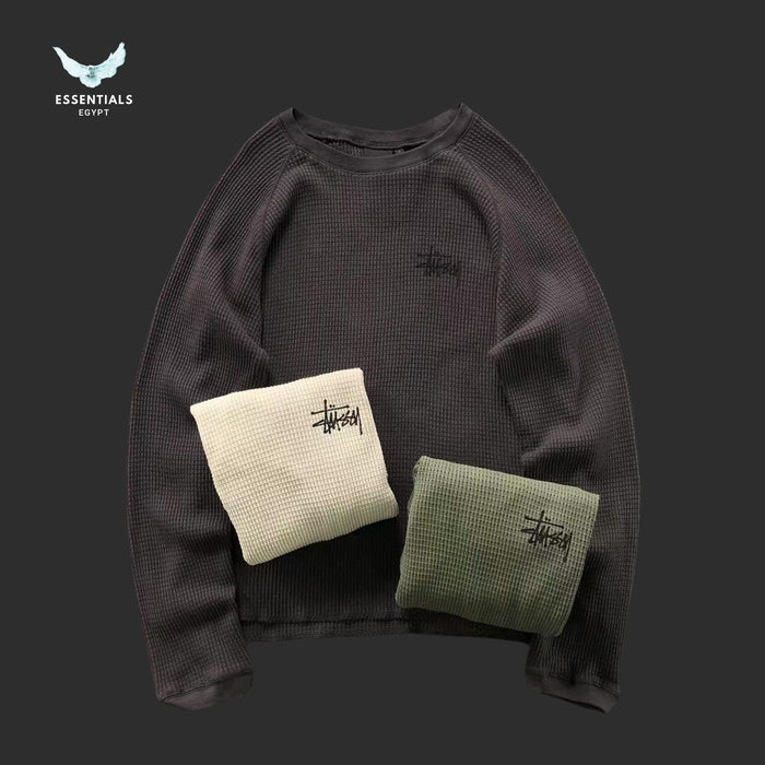 Stussy thermal raglan crewneck with textured fabric and relaxed fit