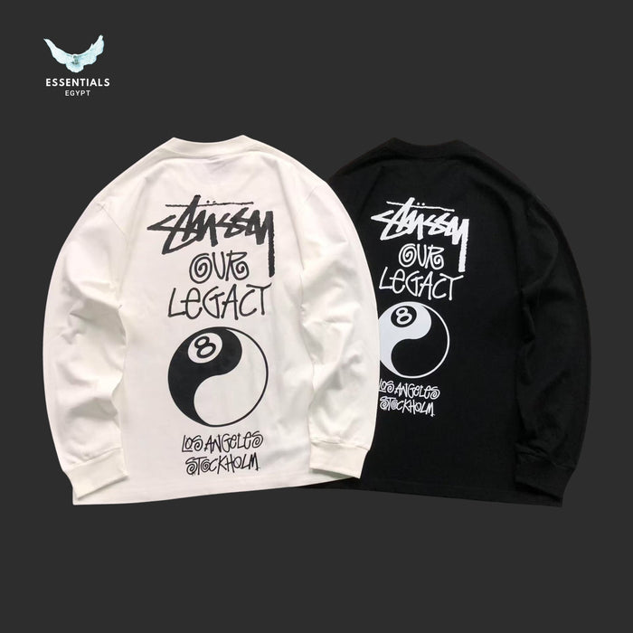 Stussy x Our Legacy 8 Ball Yin Yang sweatshirt in white with back graphic