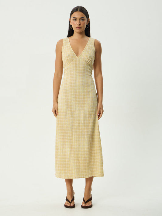 Sunday - Hemp Seersucker Check Maxi Dress | Lemon Check-Image 1
