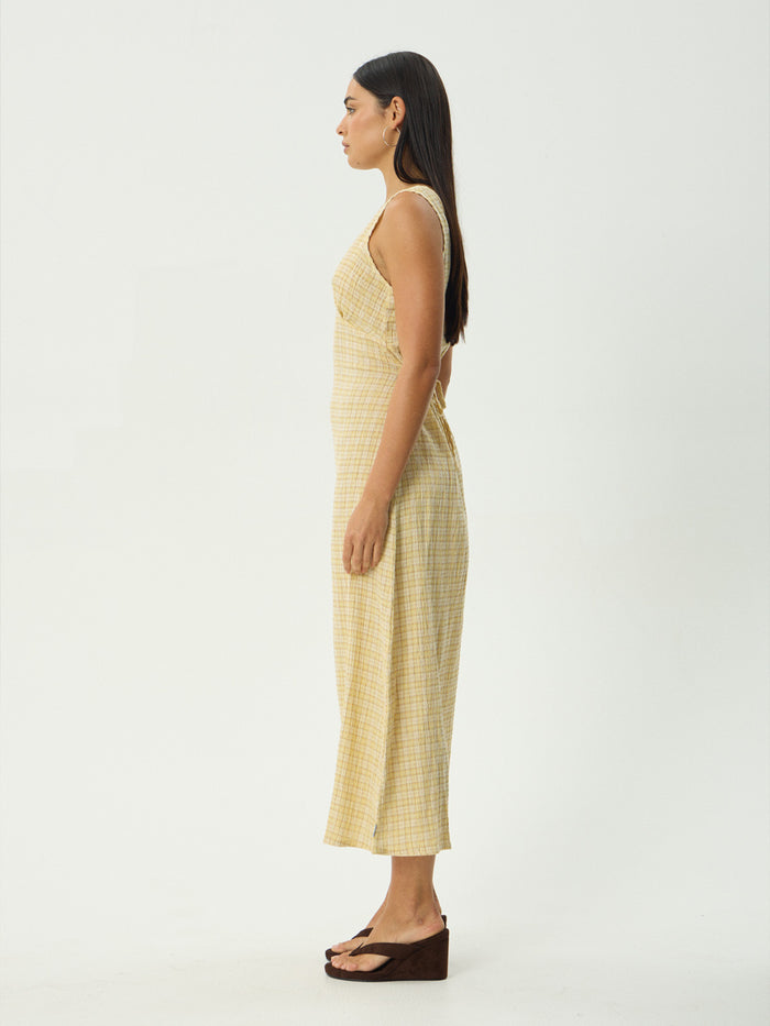 Sunday - Hemp Seersucker Check Maxi Dress | Lemon Check-Image 3