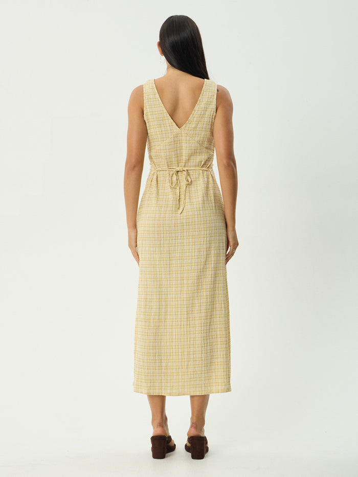 Sunday - Hemp Seersucker Check Maxi Dress | Lemon Check-Image 4