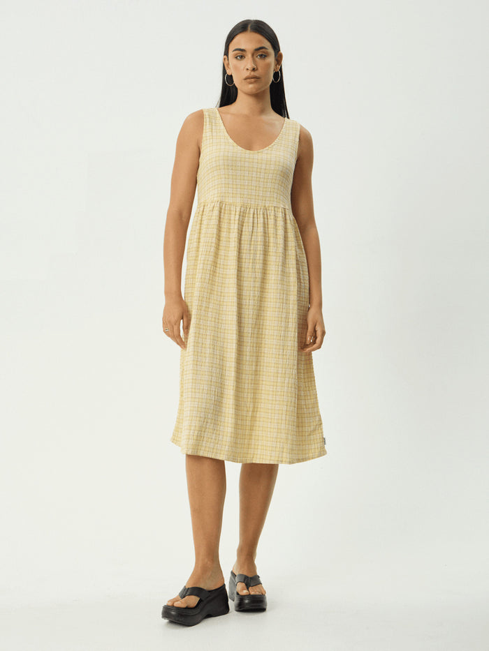 Sunday - Hemp Seersucker Check Midi Dress | Lemon Check-Image 1