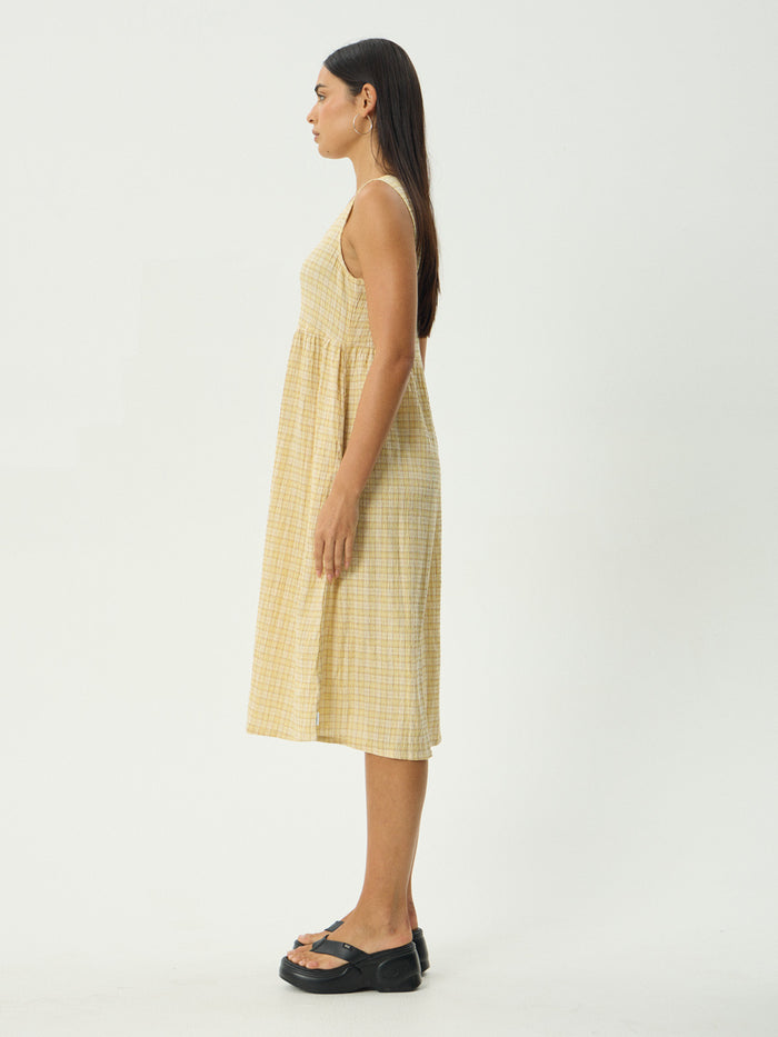 Sunday - Hemp Seersucker Check Midi Dress | Lemon Check-Image 2