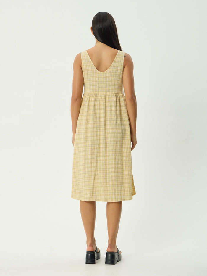 Sunday - Hemp Seersucker Check Midi Dress | Lemon Check-Image 3