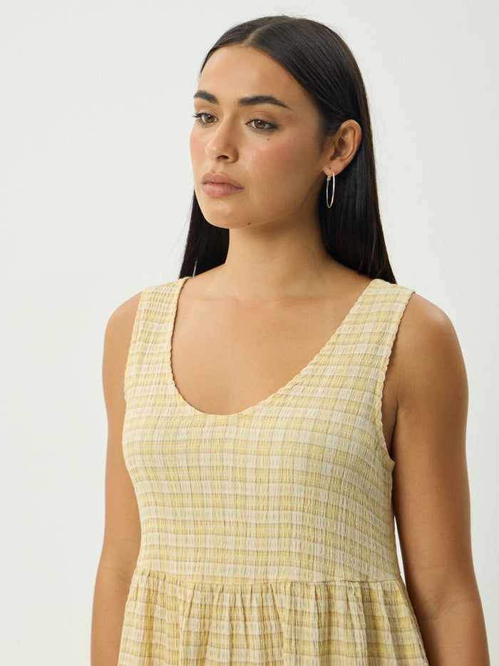 Sunday - Hemp Seersucker Check Midi Dress | Lemon Check-Image 4