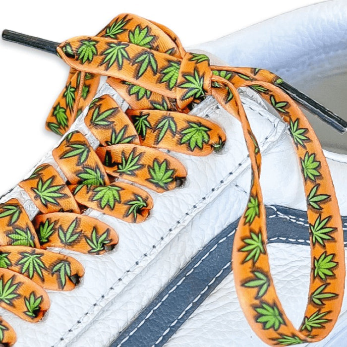 Tan Weed Shoelaces | Flat Printed Shoelaces | 100% Recycled Materials | Adult Sizes