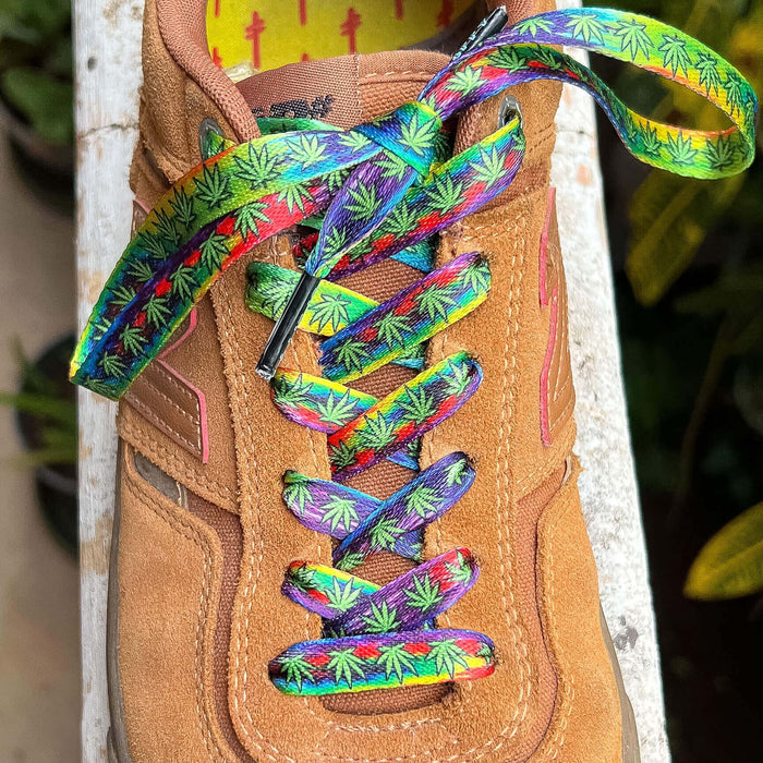 Tie-Dye Weed Shoelaces | Flat Printed Shoelaces | 100% Recycled Materials | Adult Sizes