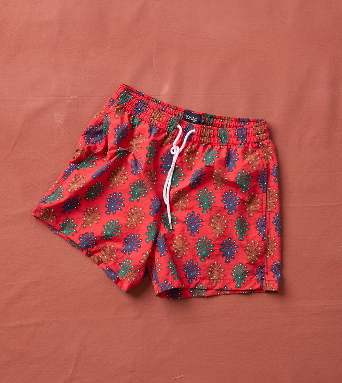 Tree Print Nylon Drawstring Swim Shorts