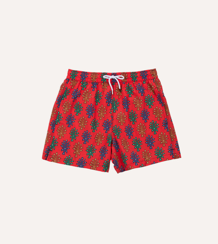 Tree Print Nylon Drawstring Swim Shorts