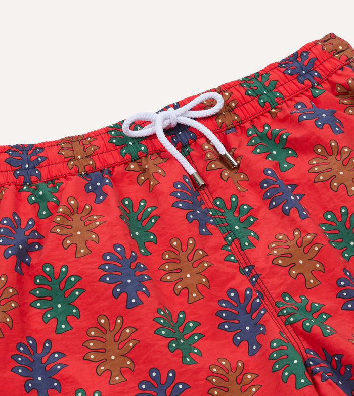 Tree Print Nylon Drawstring Swim Shorts