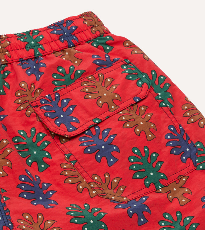 Tree Print Nylon Drawstring Swim Shorts