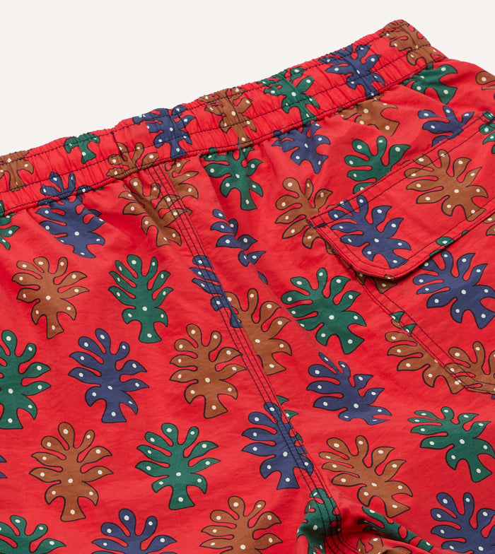 Tree Print Nylon Drawstring Swim Shorts