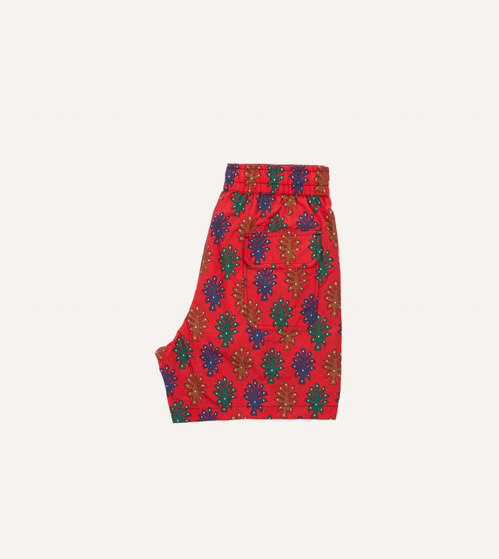 Tree Print Nylon Drawstring Swim Shorts