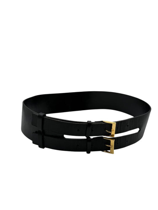 Unbranded Genuine Leather Double-Buckle Belt – Made in USA – Black – Size L