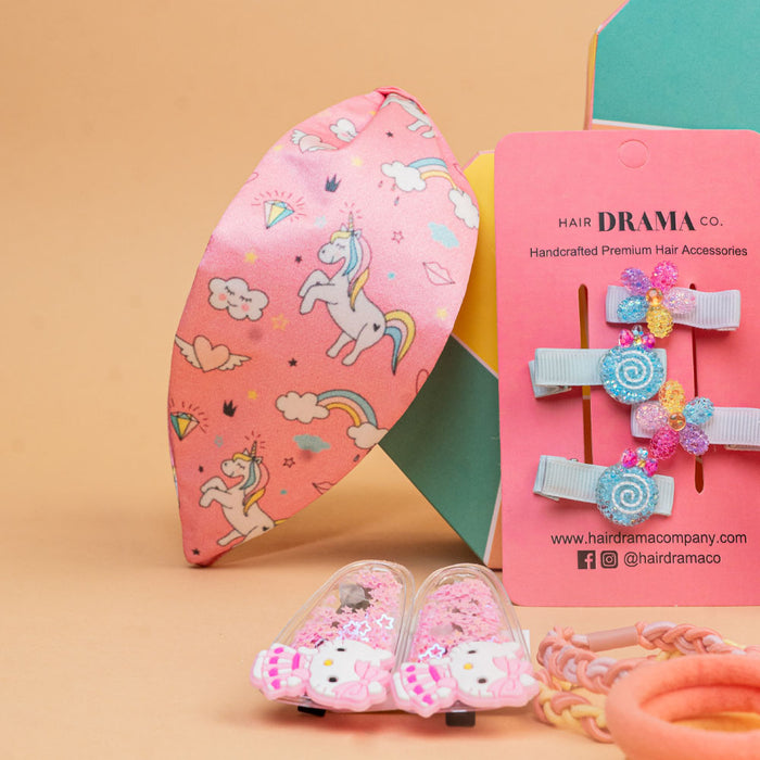 Unicorn Sparkle & Shine Gift Set with 1 Knotted Hair Band, 1 Hair Bow, 6 Hair Pins & 6 Hair Ties