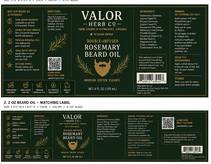 Valor Herb Co Double-Infused Rosemary Beard Oil (4 oz)