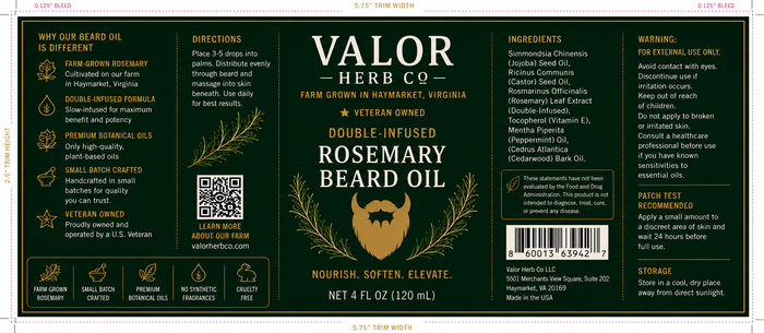 Valor Herb Co Double-Infused Rosemary Beard Oil (4 oz)