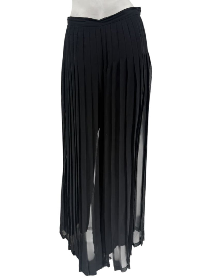 Victor Costa Black Pleated Sheer Overlay Trousers – Size 10