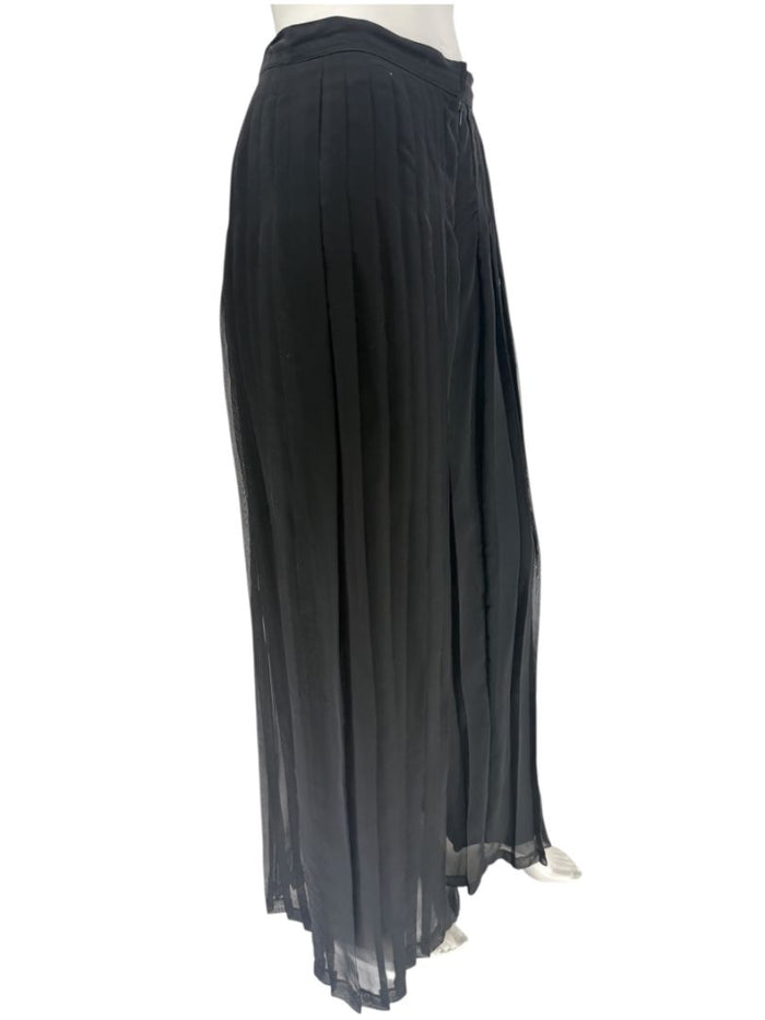 Victor Costa Black Pleated Sheer Overlay Trousers – Size 10