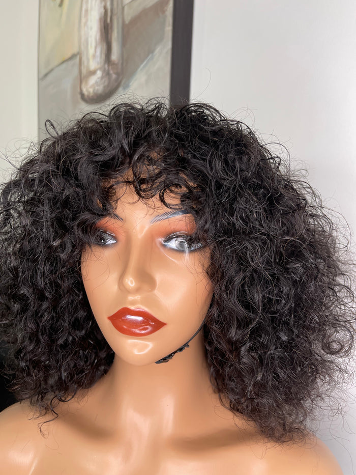 Water Wave Bang Wig Wear & Go Glueless Wigs 230% Density 100% Human Hair