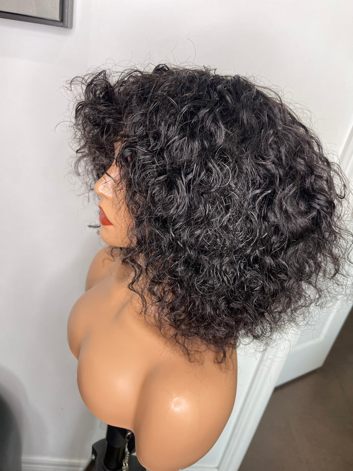 Water Wave Bang Wig Wear & Go Glueless Wigs 230% Density 100% Human Hair