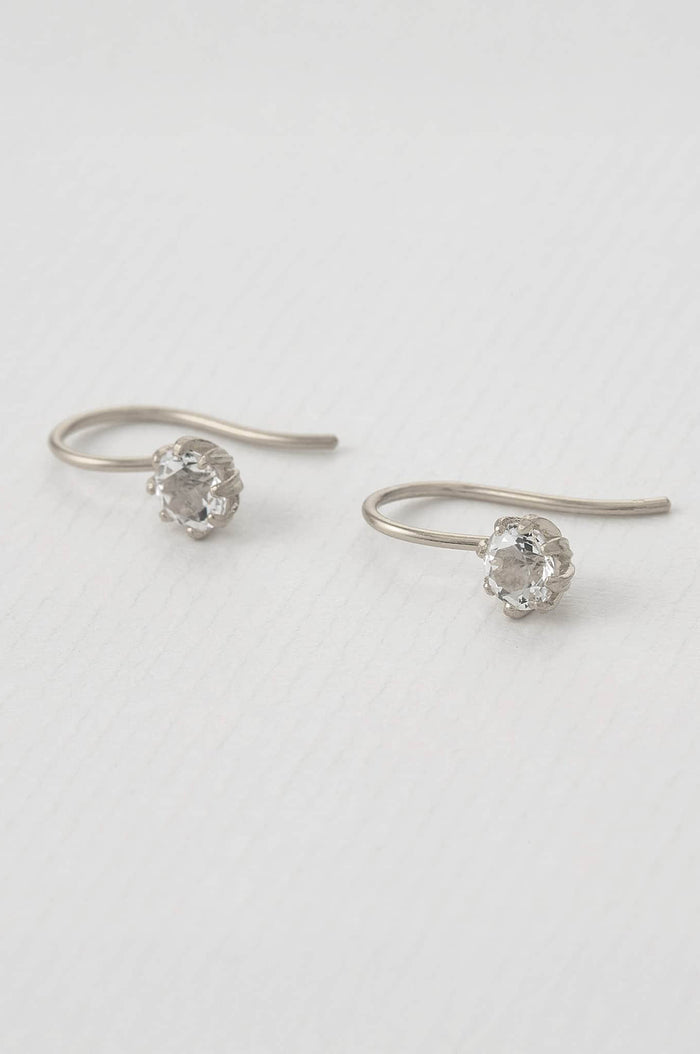 White Topaz Bud Hook Earrings Silver