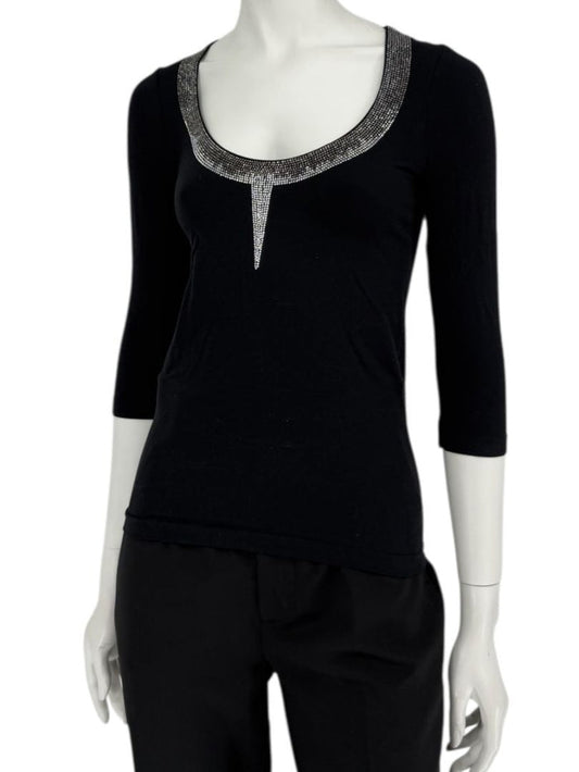 Wolford Black Embellished Neckline Pullover – Size XS