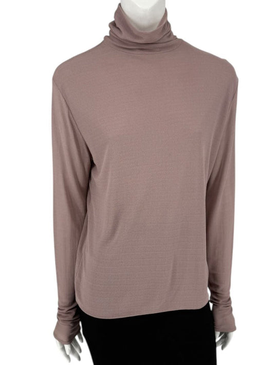 Zenobia Taupe Silk Turtleneck Blouse – Size XL